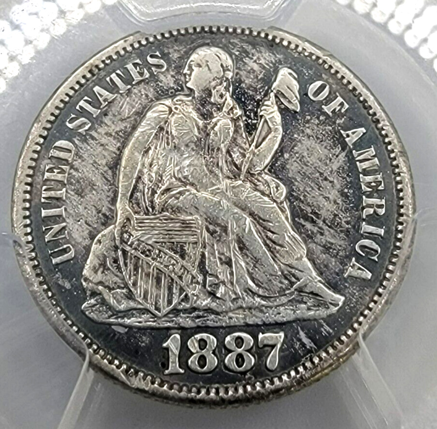 1887 S Seated Liberty Dime PCGS AU Details - 90% Silver - 