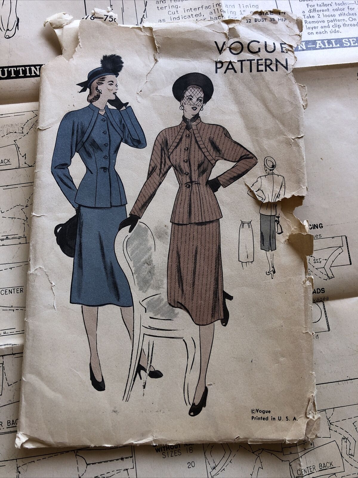 Vintage 1930/40 Vogue Ladies Suit Pattern #5876 Unused-Original Folds #76