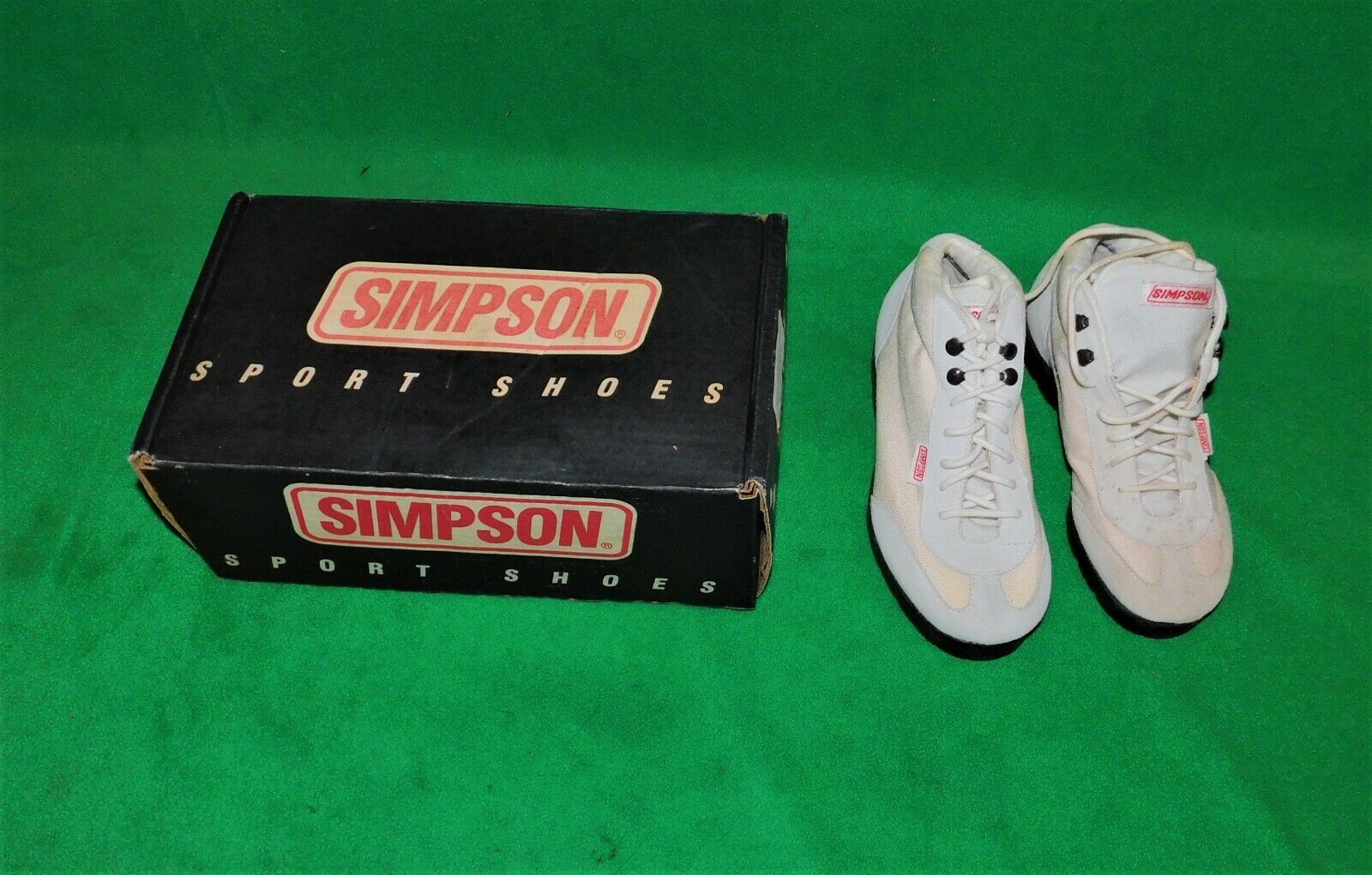 🔥 NOS SIMPSON CREW SHOES SPORT RACING SHOES LIGHTWEIGHT MED-TOP WHITE SIZE 4 