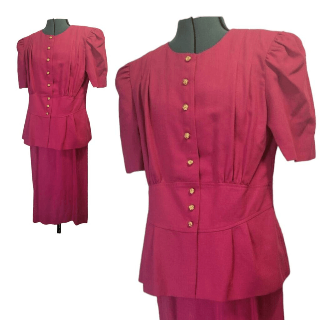 Vintage 1960s Bright Pink Womens Barbiecore Skirt Suit with blazer size 14  Twee