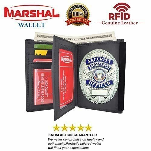 Marshal Genuine Cowhide Leather Badge RFID Wallet for Firefighters, Police etc.