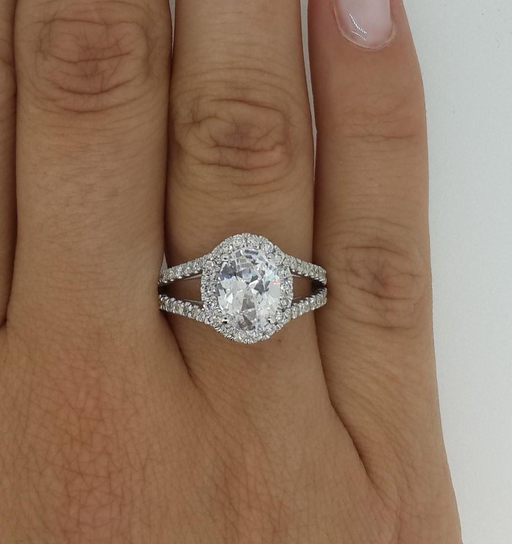 2 Ct Halo Split Shank Oval Cut Diamond Engagement Ring VVS1 D White Gold 18k
