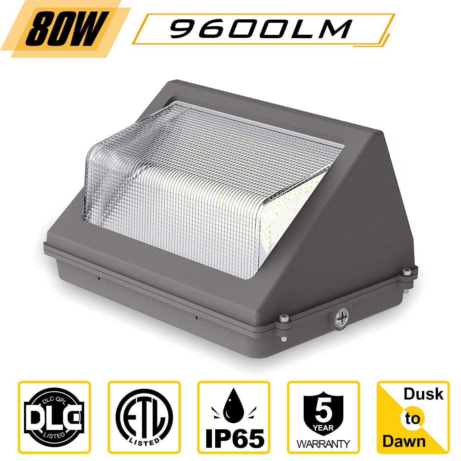 80Watt LED Wall Pack Light 5000K Daylight Dusk to Dawn Outdoor Security Fixture