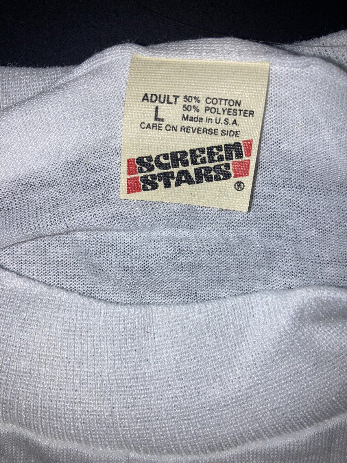 Vintage: NOS Large Screen Stars Blank White T-shirt.  Single Stitch. 50/50. USA.