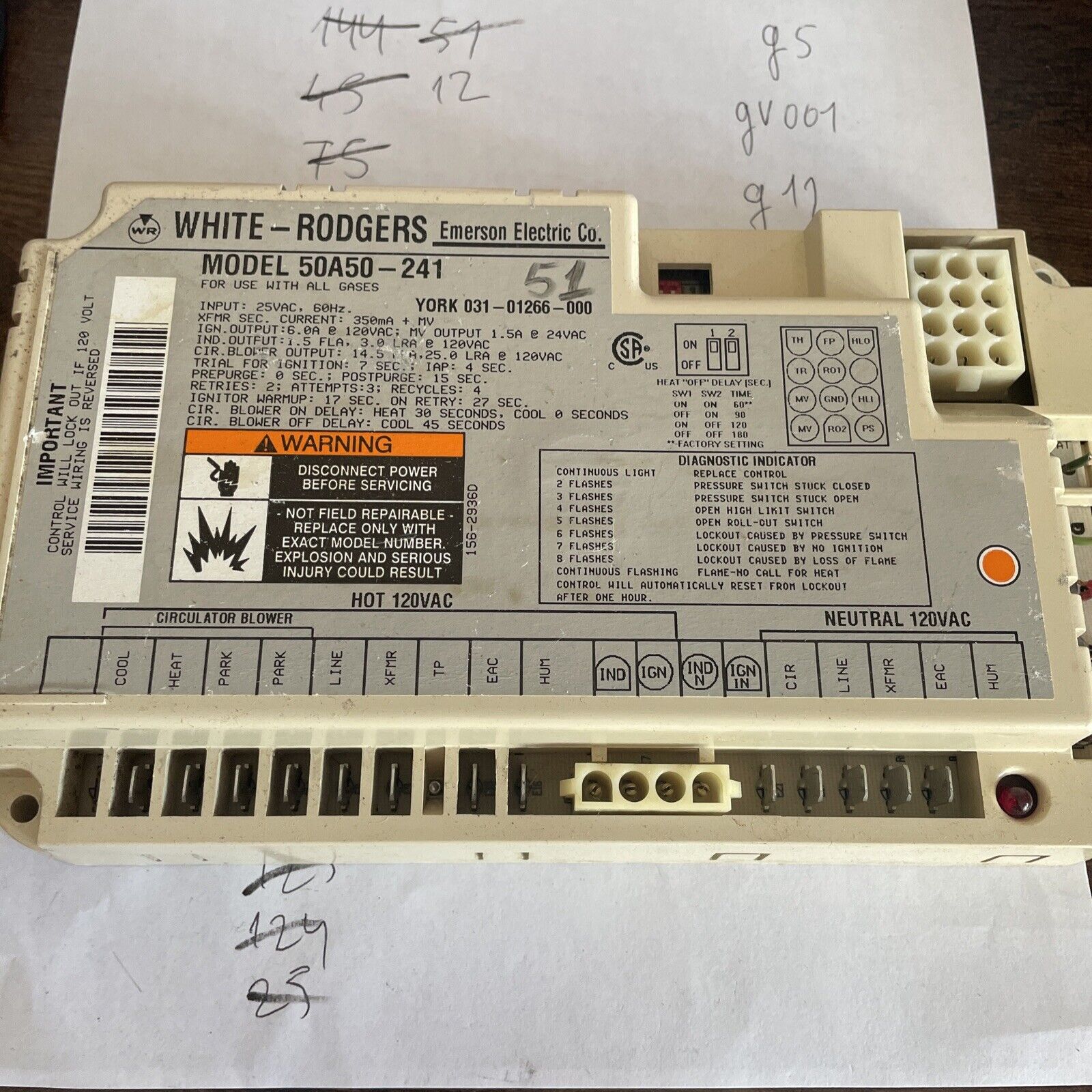 White Rodgers 50A50-241 Furnace Control Board - 031-01266-000