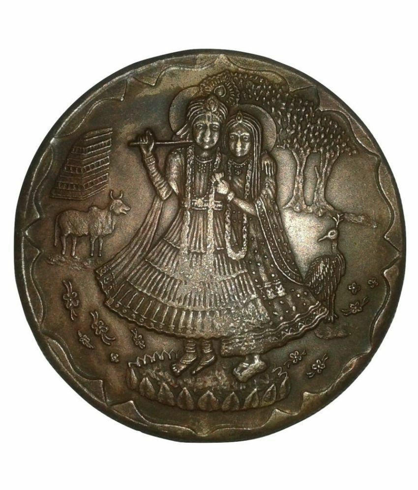RADHA KRISHNA EAST INDIA CO 1818 TEMPLE COIN BIG SIZE WT 45 GM. SIZE-50 MM