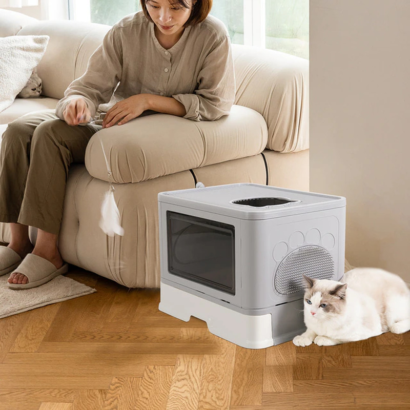 Cat Litter Box Fully Enclosed and Foldable,Top Entry Litter Box Storage and Deod