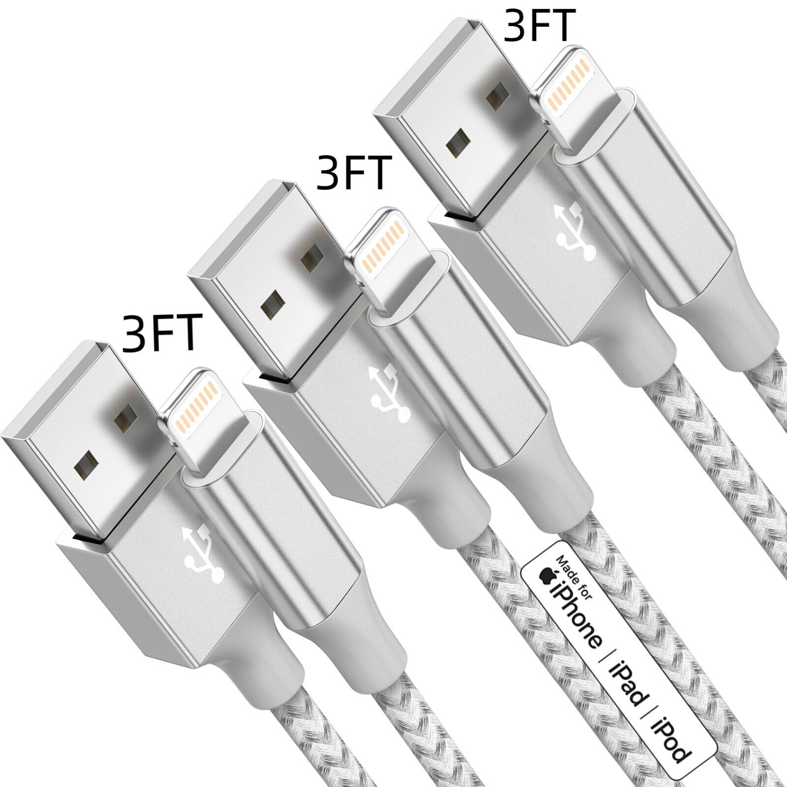 3Pack Braided USB Fast Charging Cable For iPhone Charger Cord 3/6/10FT