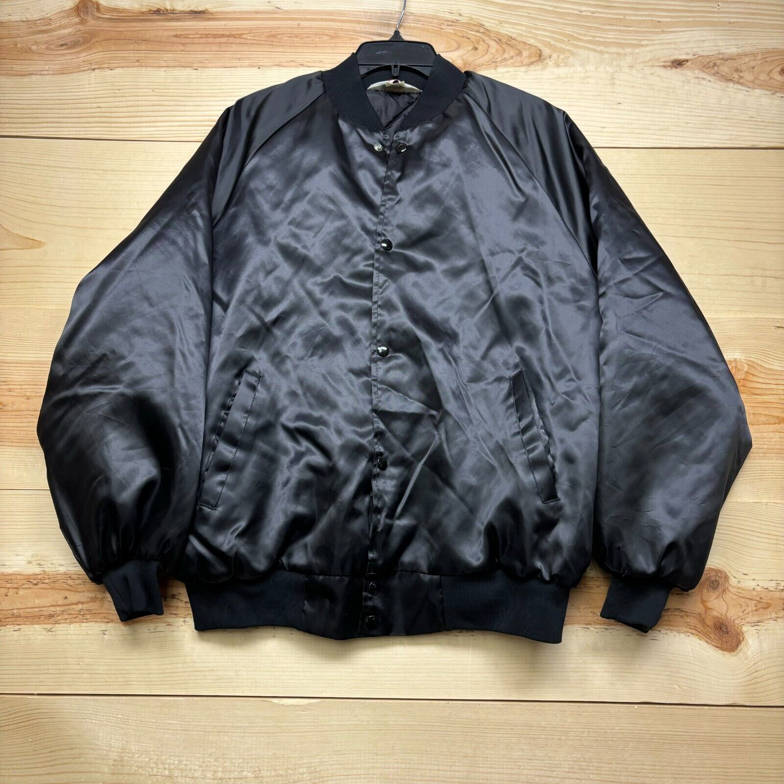 Vintage West Ark Jacket Mens XL Black Nylon Satin Bomber Snap Front Lined USA