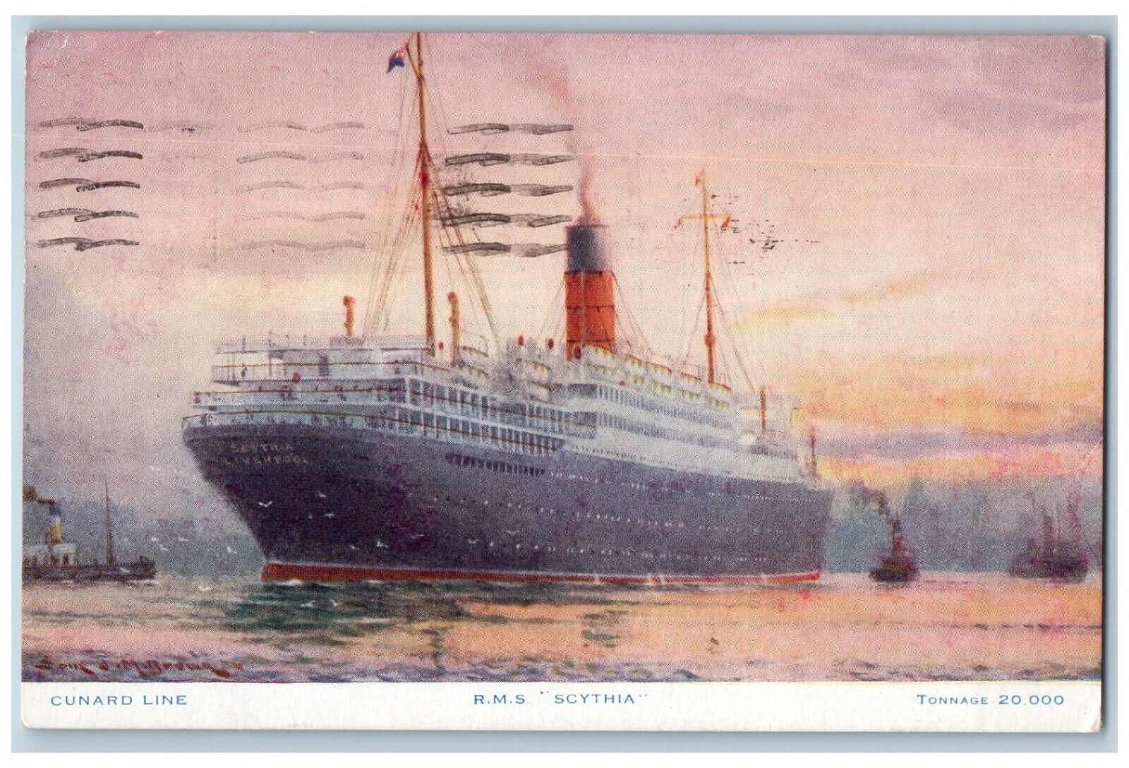 1929 Cunard Line RMS Scythia Steamer Steamship Tonnage 20,000 Liverpool Postcard