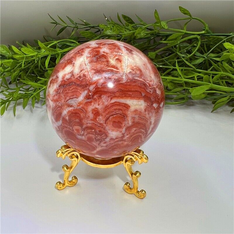 388g Natural Red Veined Quartz Crystal Energy Healing Ball