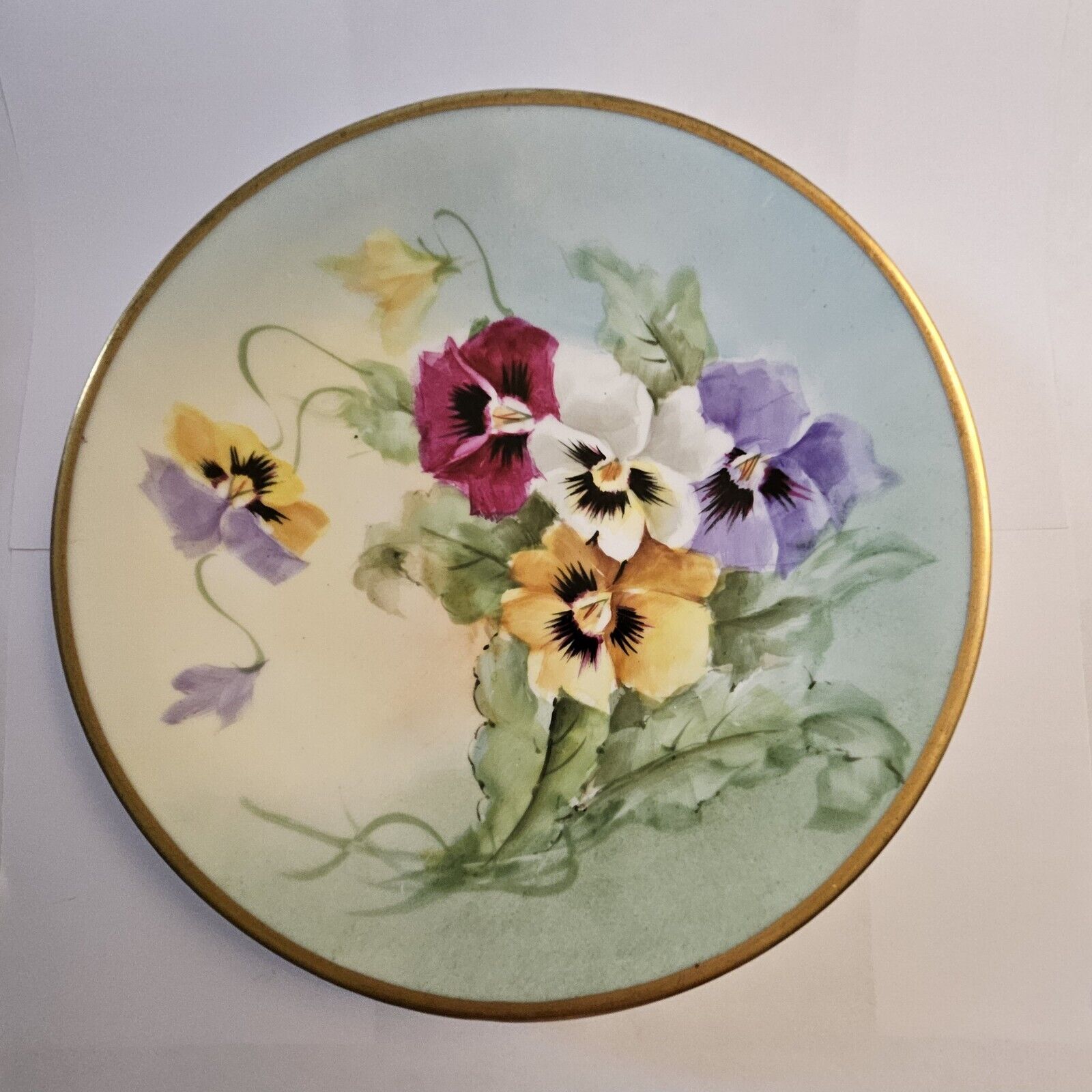 Antique JP Limoges FRANCE Hand Painted Pansy Flower Plate with Gold Trim MINT