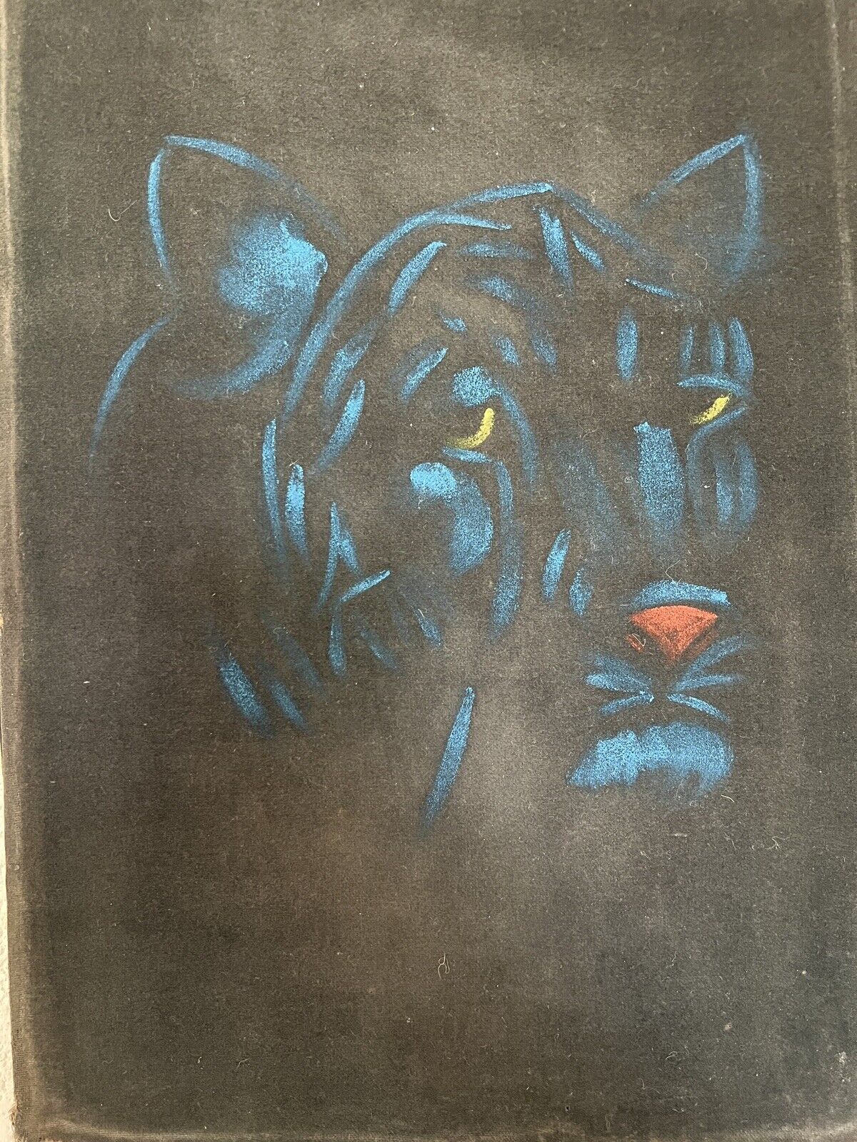 Blue Panther feline vintage velvet oil painting art