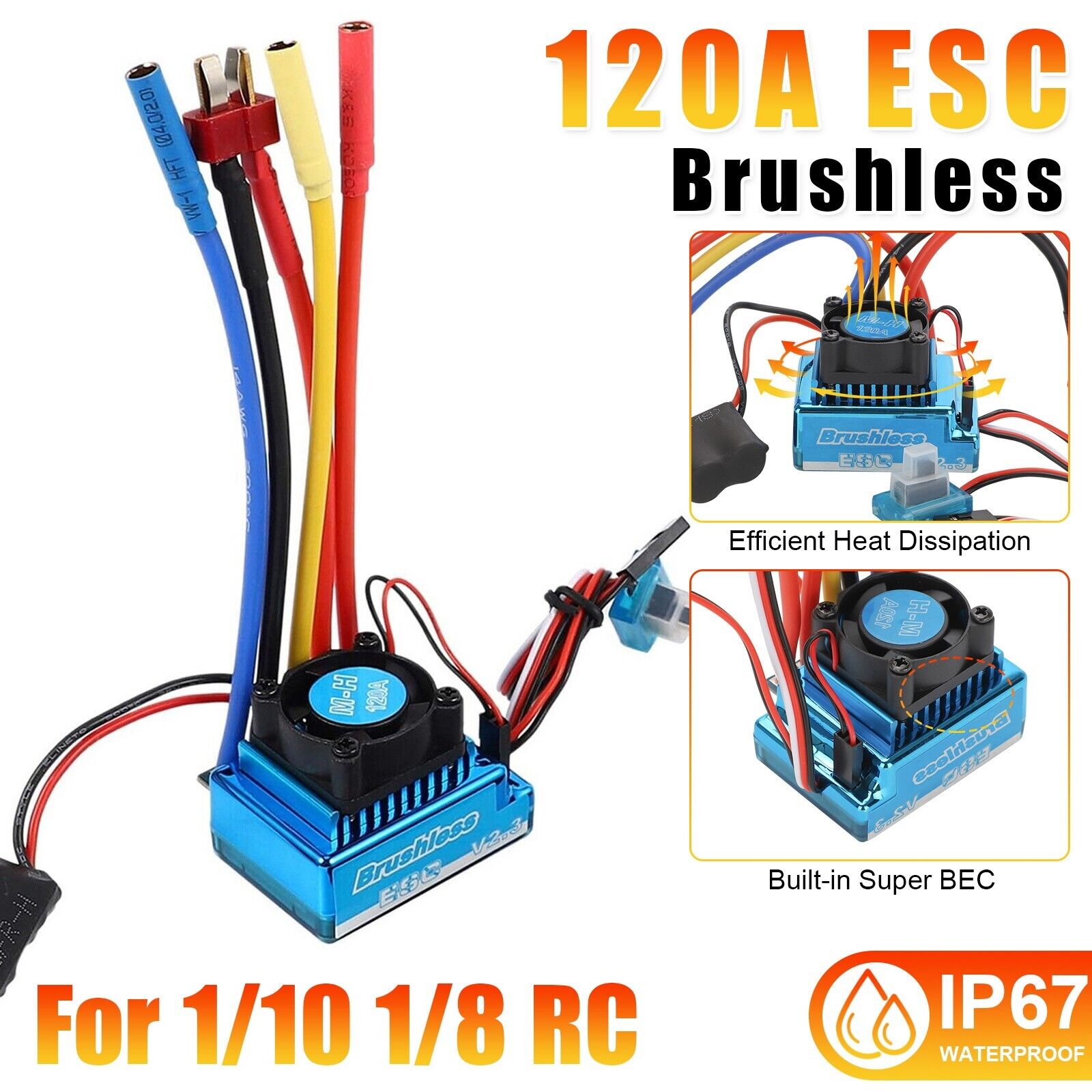 120A Brushless ESC Electric Speed Controller for 1/10 1/8 RC Car RC Accessories