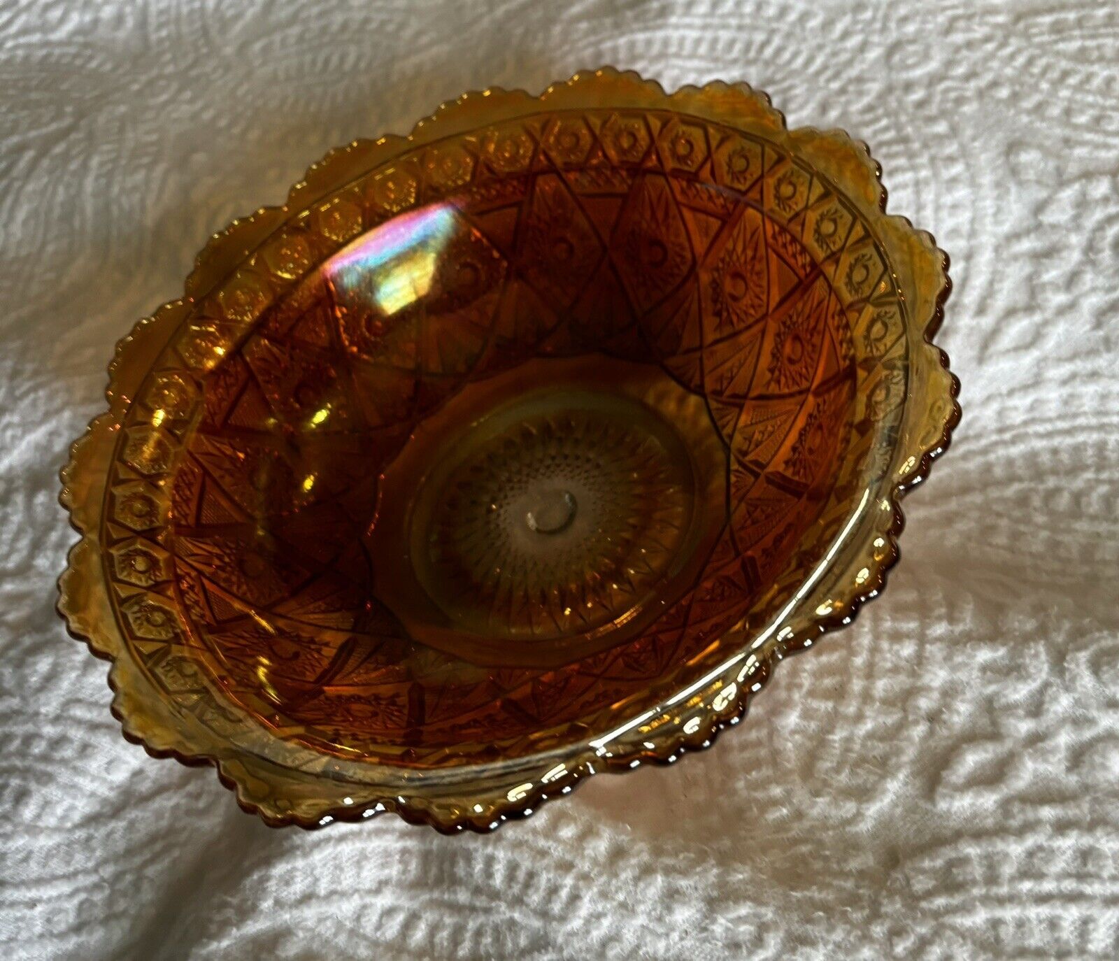 Antique Imperial Carnival Glass Bowl  Diamond Lace Design Berry Bowl