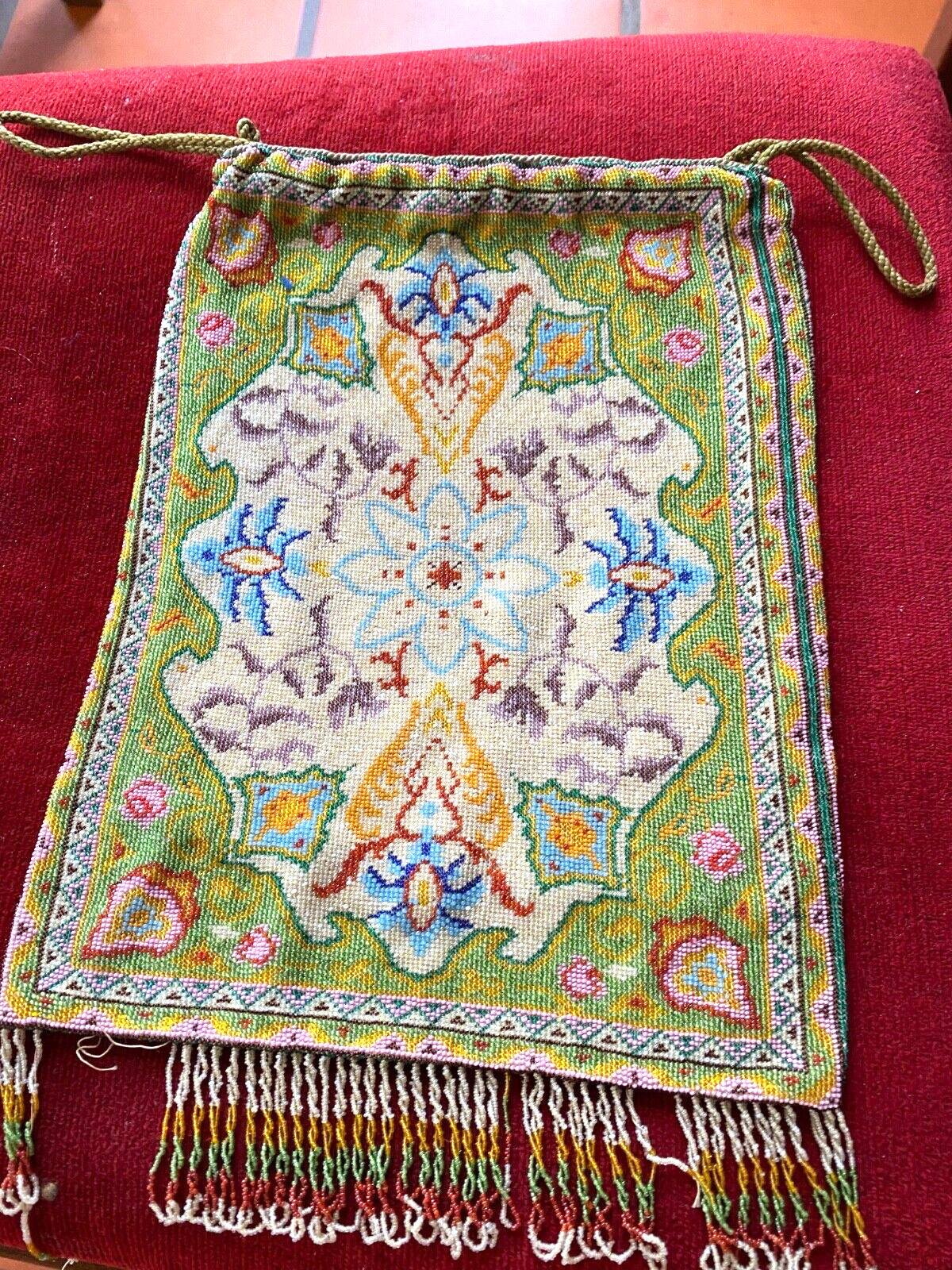 Antique Beaded Purse Tiny Beads 10 to the cm  Same Design Both Sides