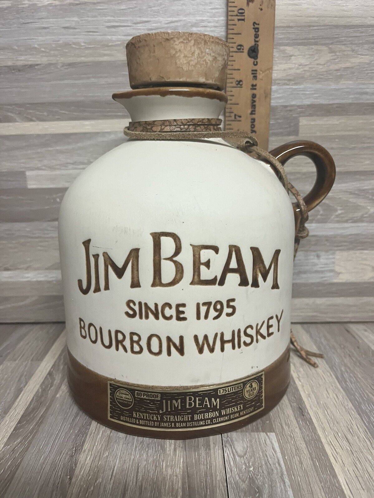 Vintage Jim Beam Bourbon Whiskey Jug Decanter with Cork & Label 1981 EMPTY