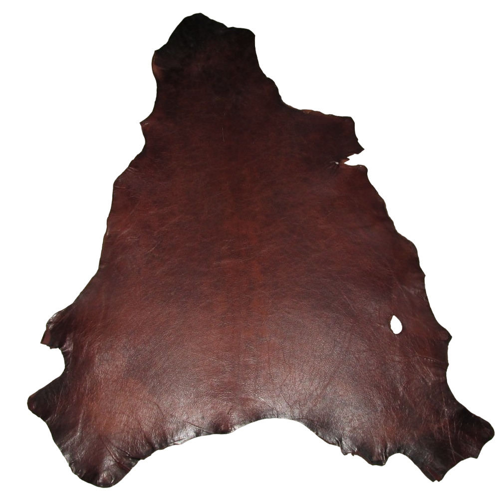 Thin Walnut Distressed Waxed \'Old West\' Goatskin Leather Hide - Seconds