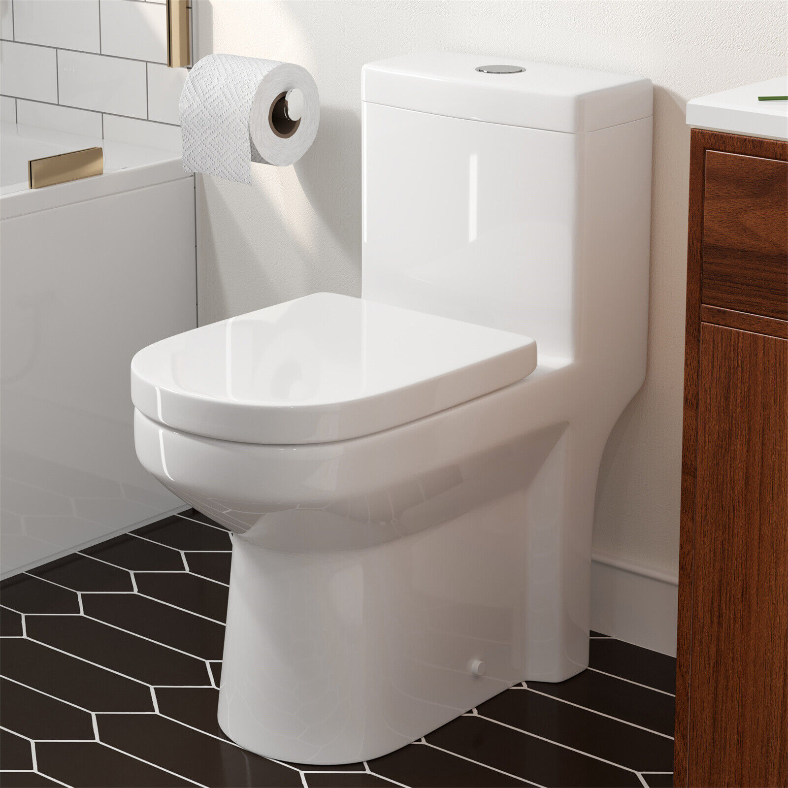 Modern One Piece Toilet Mini Commode Water Closet Dual Flush Concealed Trapway