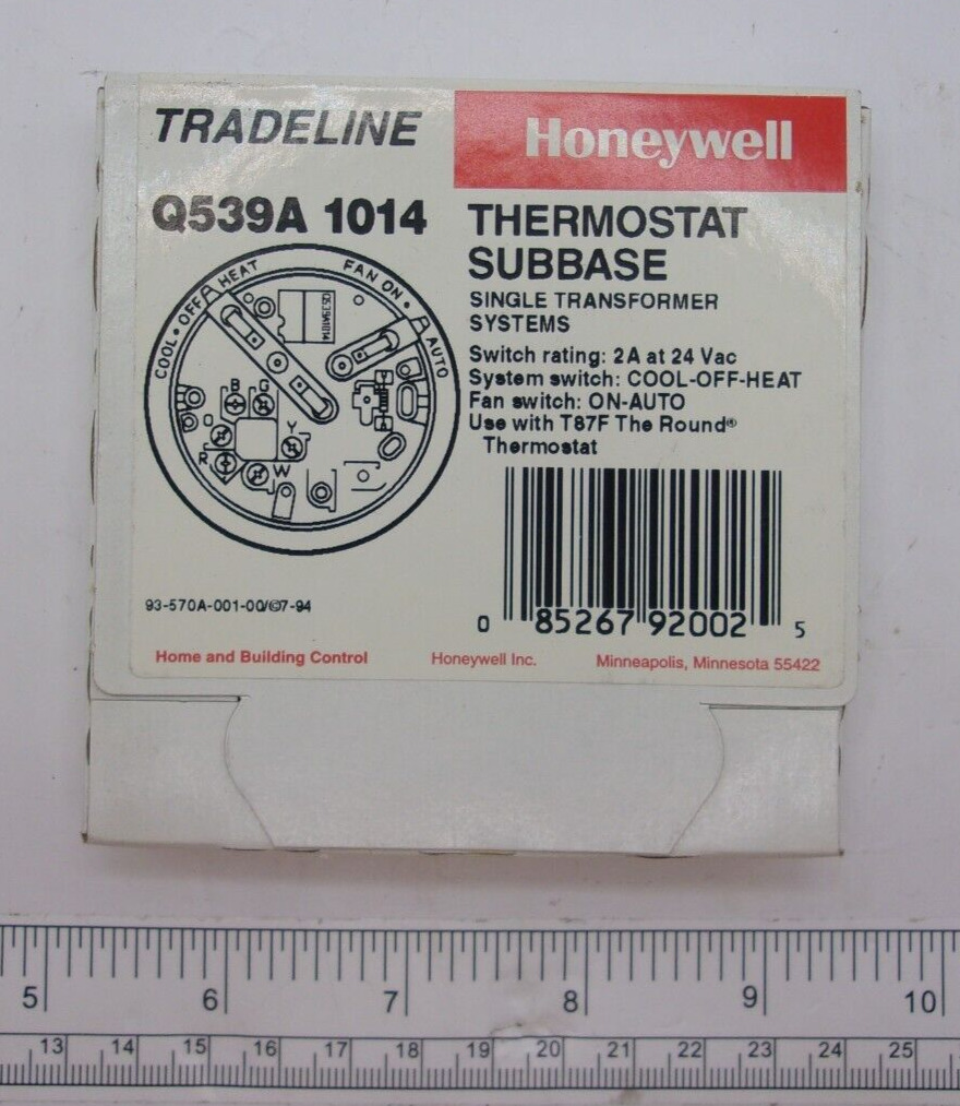 HONEYWELL, Q539A 1014, THERMOSTAT SUBBASE SINGLE TRANSFORMER SYSTEMS, 1559A
