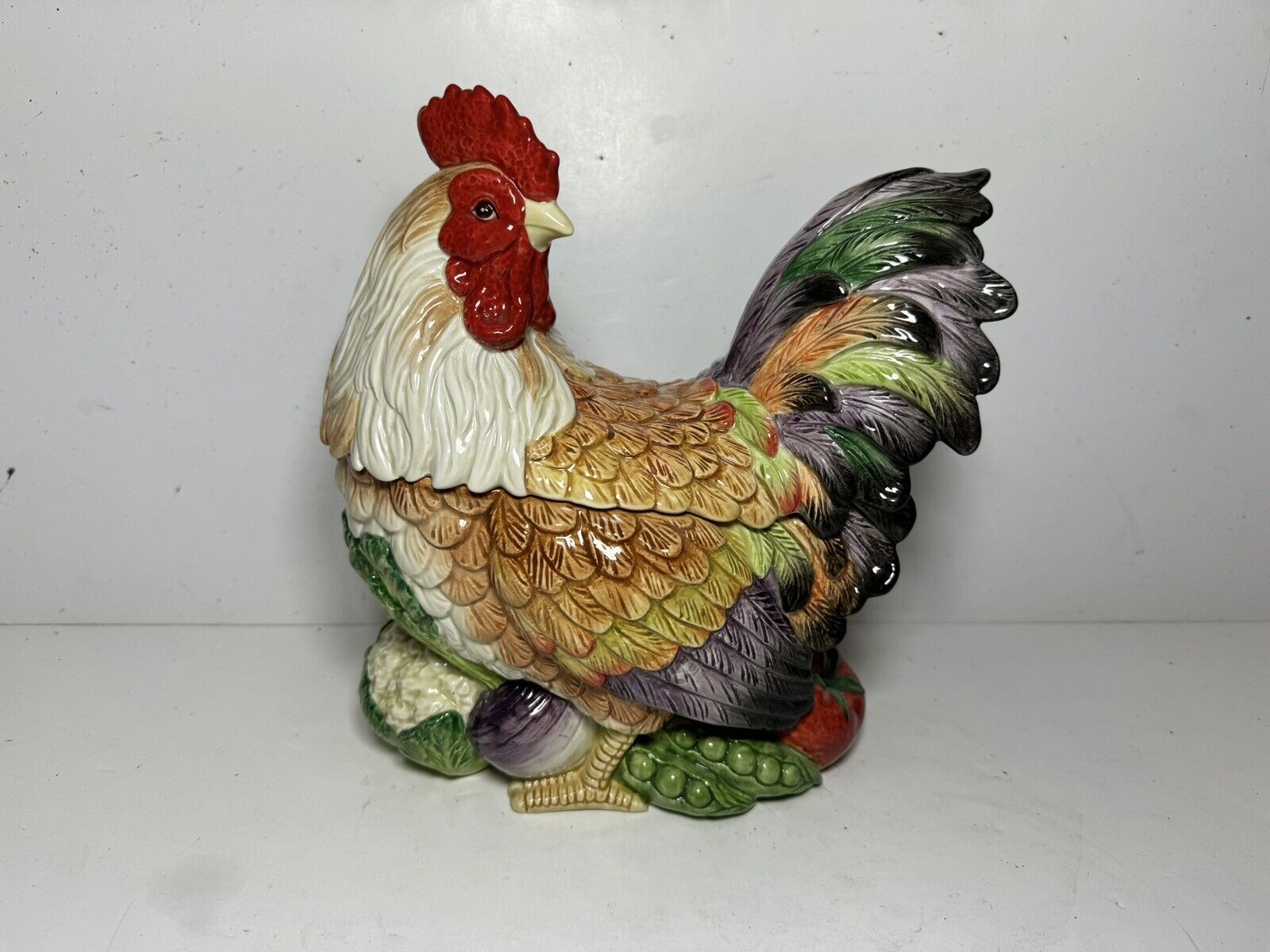 Fitz And Floyd Rooster Cookie Jar Classic Country Road Med. Size Colorful B86