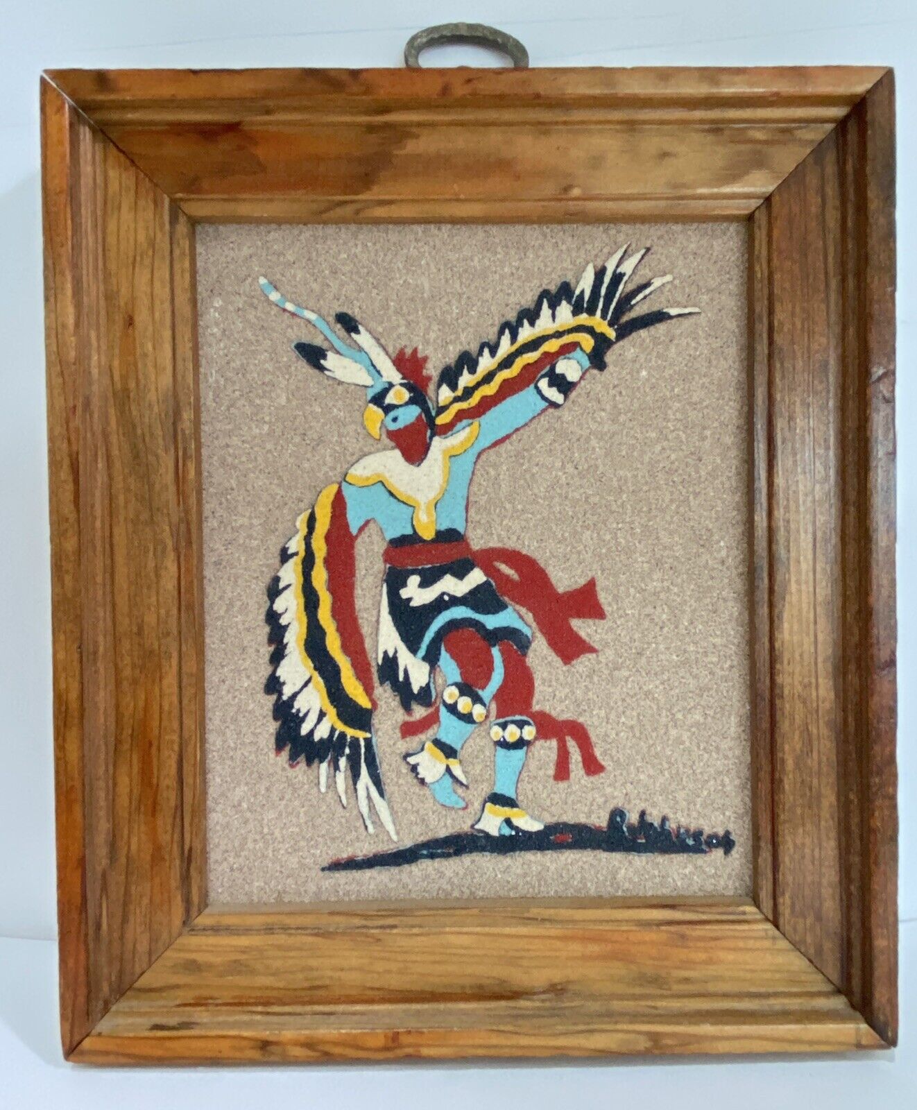 VTG Native Eagle Ceremonial Dancer Sand Art Wall Hanging Rainbow Way New Mexico