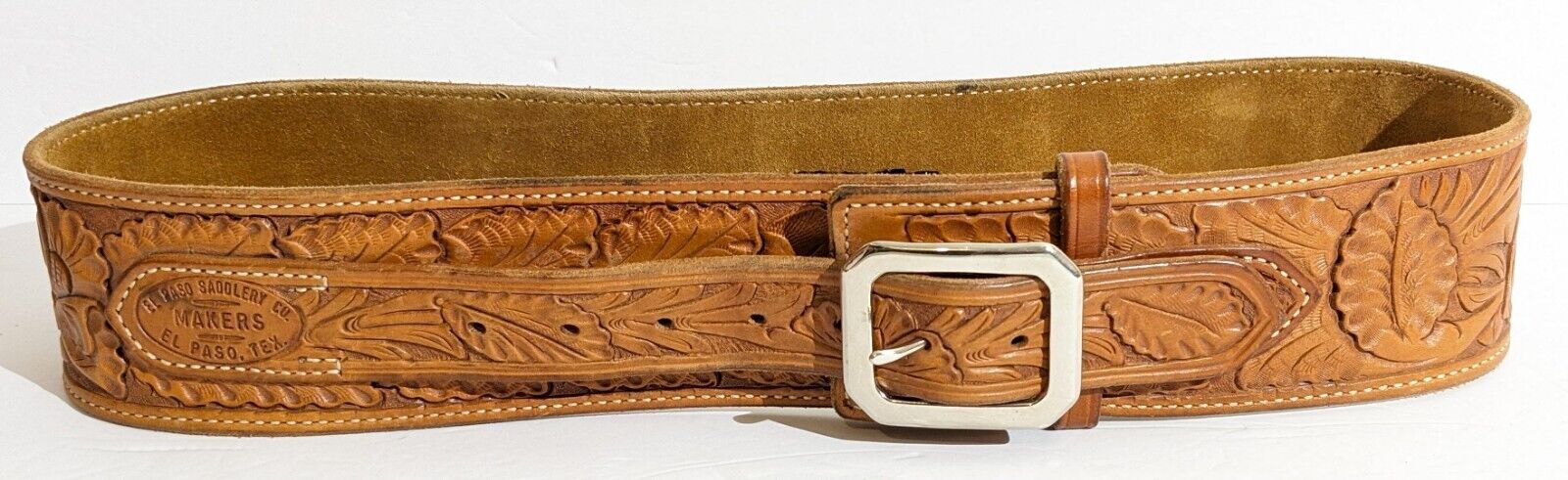 El Paso Saddlery Texas Carved Leather Gun Holster Suede Lined Western Belt 47.5\
