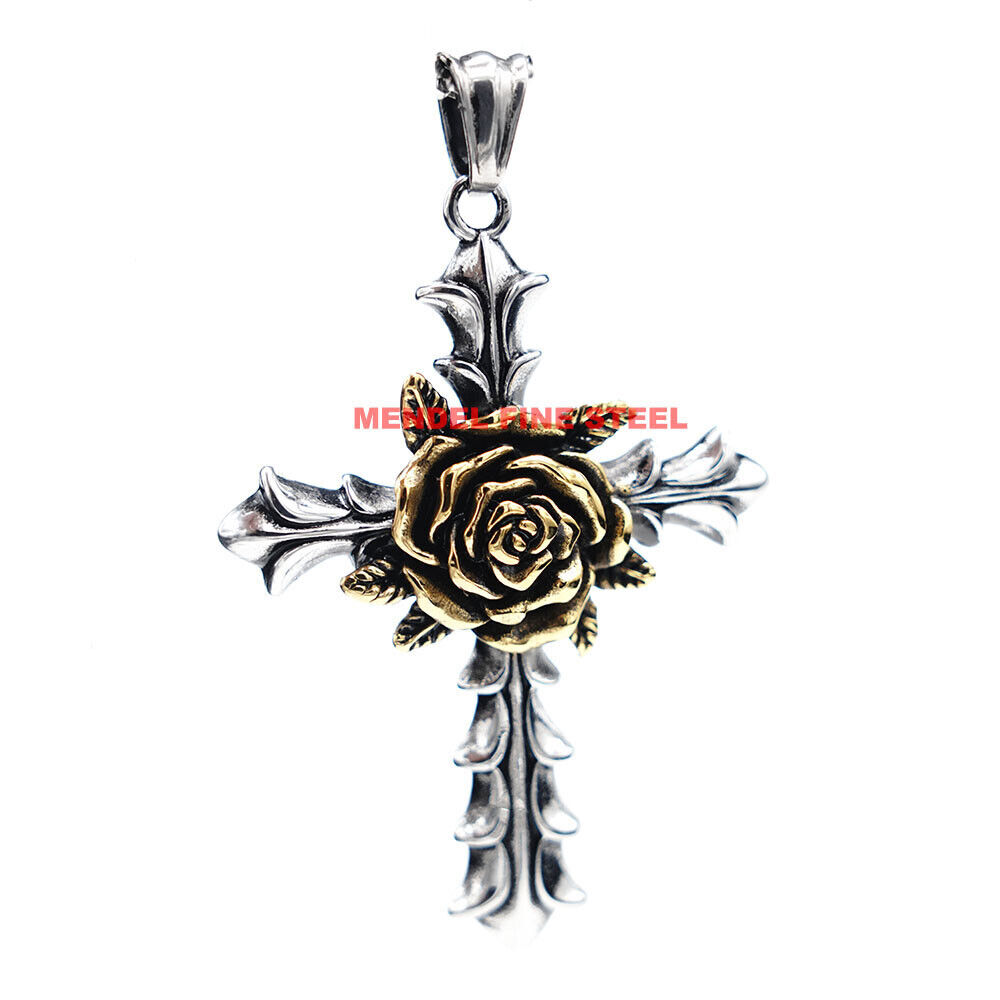 MENDEL Gothic Mens Womens Christian Rosicrucian Rose Cross Pedant Necklace Chain