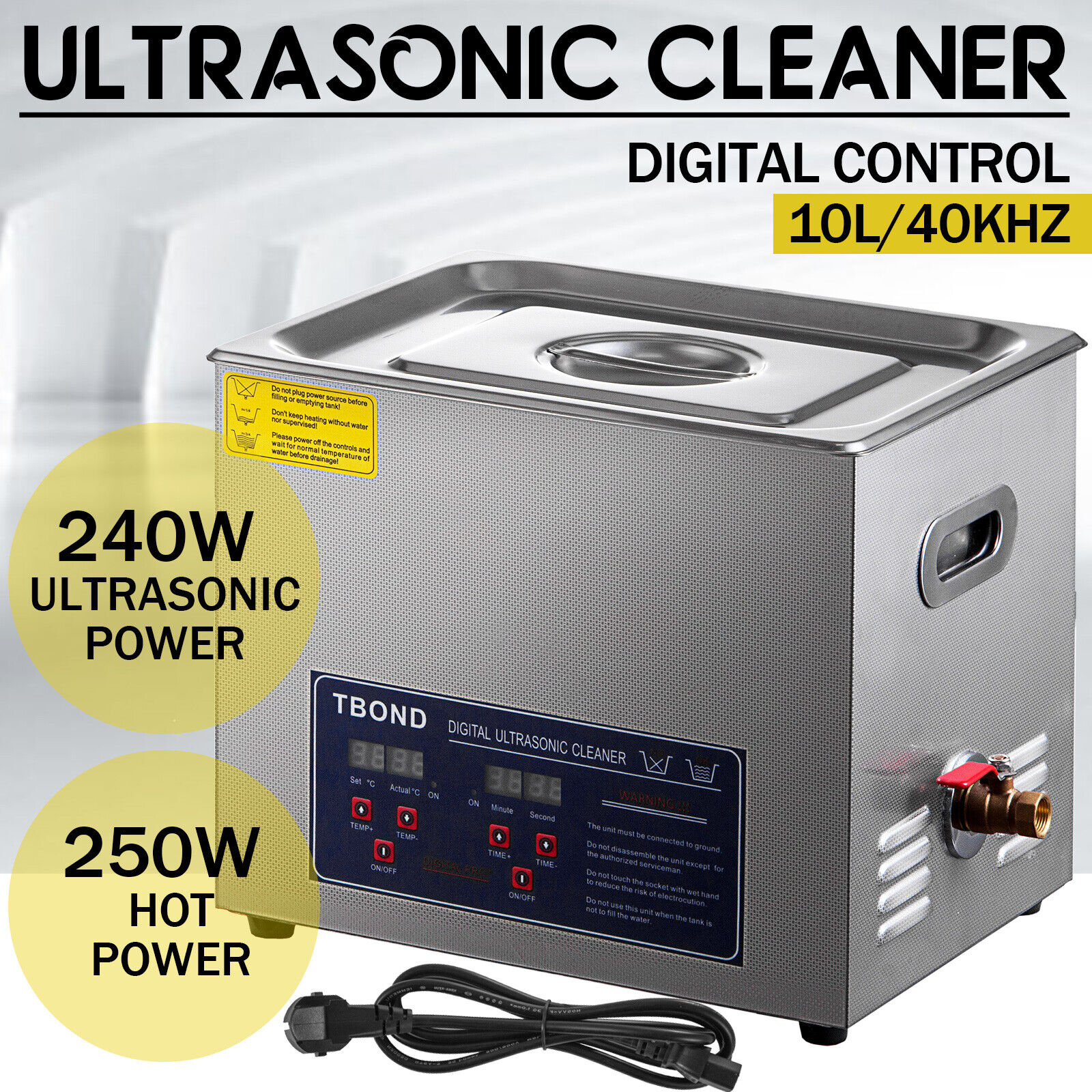 Ultrasonic Cleaner Stainless Steel 10L Industry Heated Heater W/ Timer Power