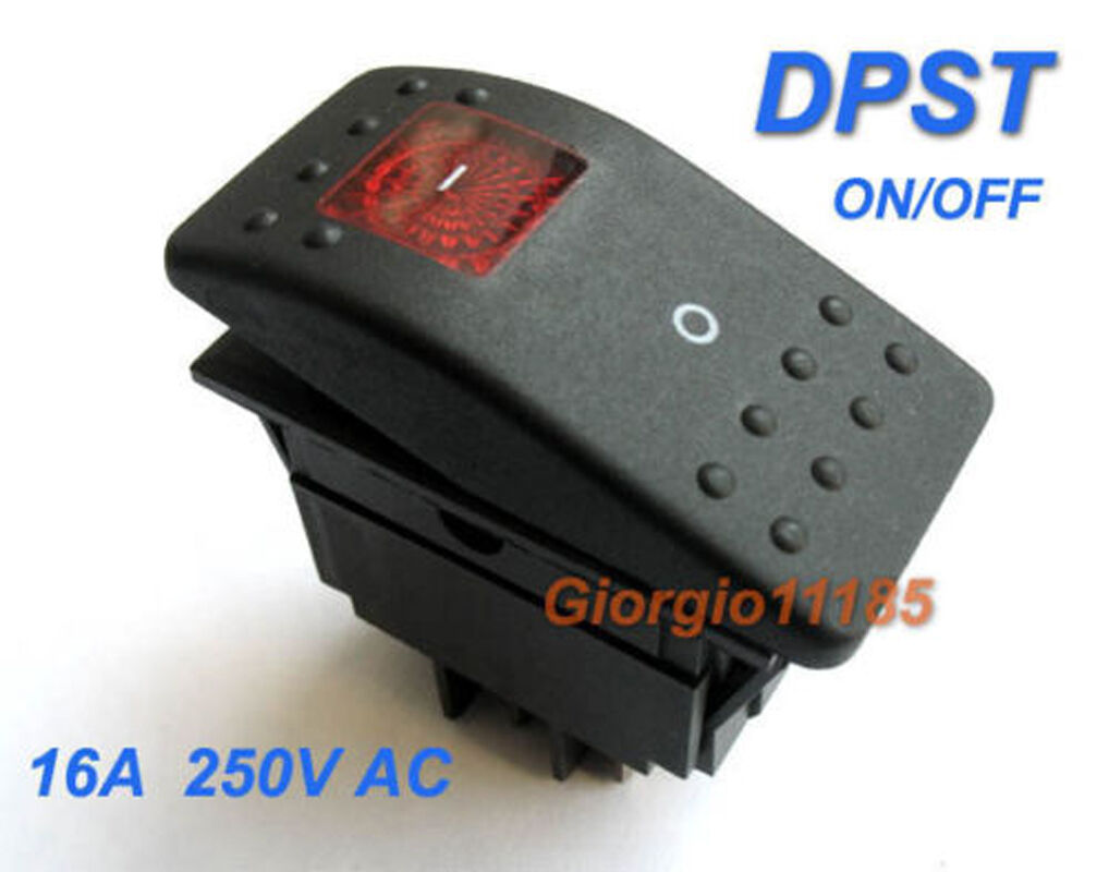 US Stock Red Light DPST OFF/ON Rocker Switch RK1-06 Double Pole Single Throw