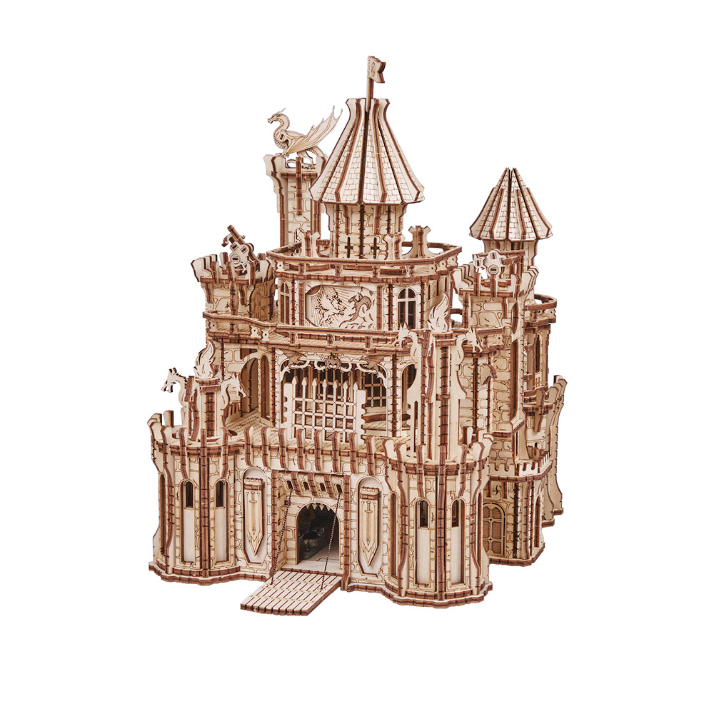 Wood Trick Dragon Castle Wooden 3d Mechanical Model Kit Puzzle Toy DIY Gift