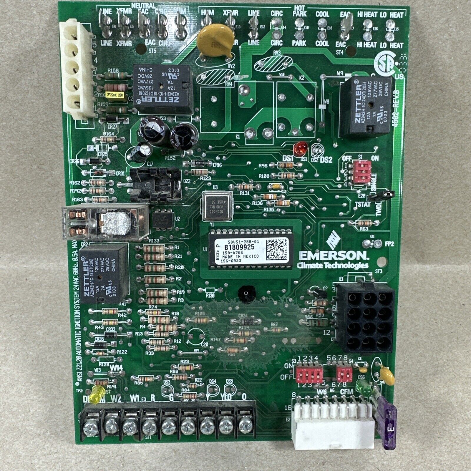 Emerson Climate furnace control circuit board B1809925 50v51-288-01. (E79) Bin
