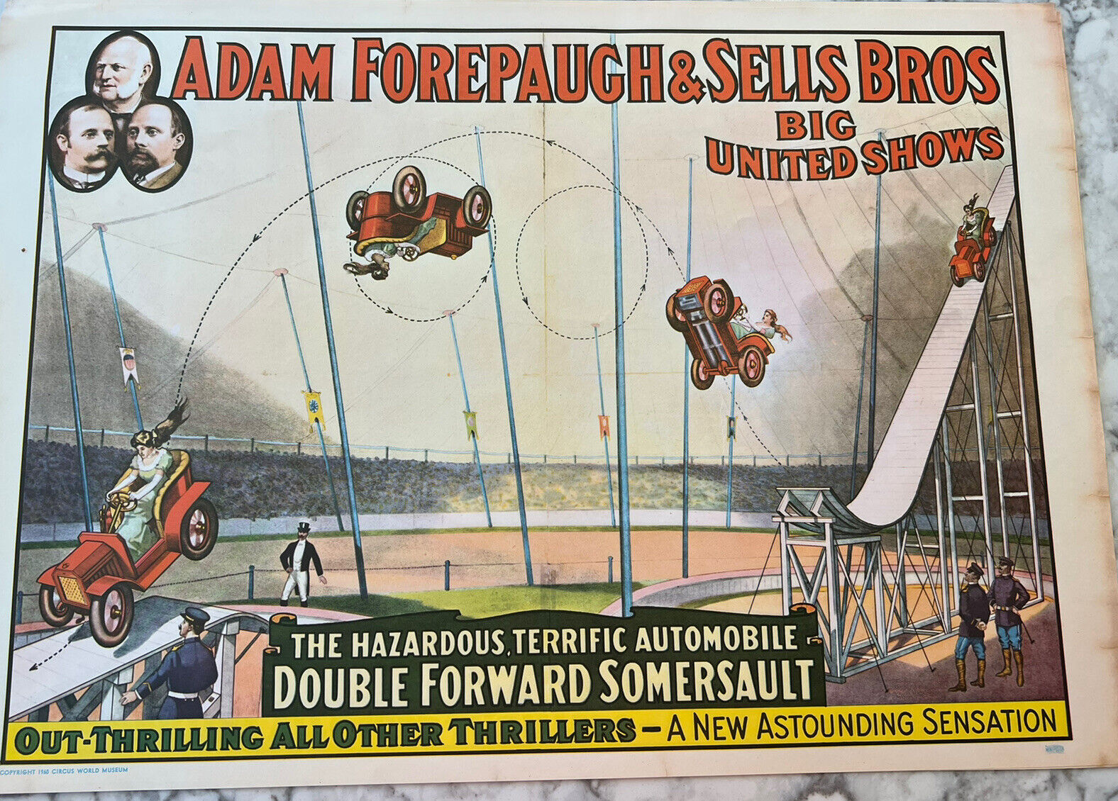 Adam Forepaugh & Sells Auto Show Somersault Poster Circus World Museum 1960