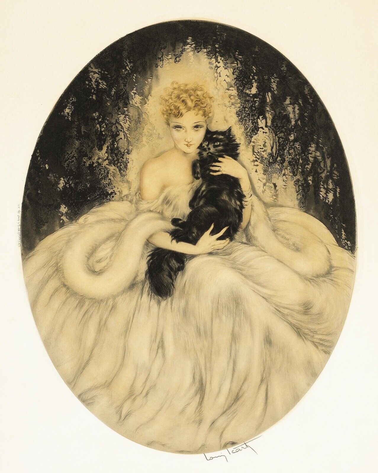Woman and Black Cat : Louis Icart : Archival Quality Art Print