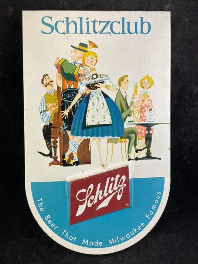 Vintage Circa 1957 Metal Schlitzclub Schlitz Beer Sign Robertson sign Co.