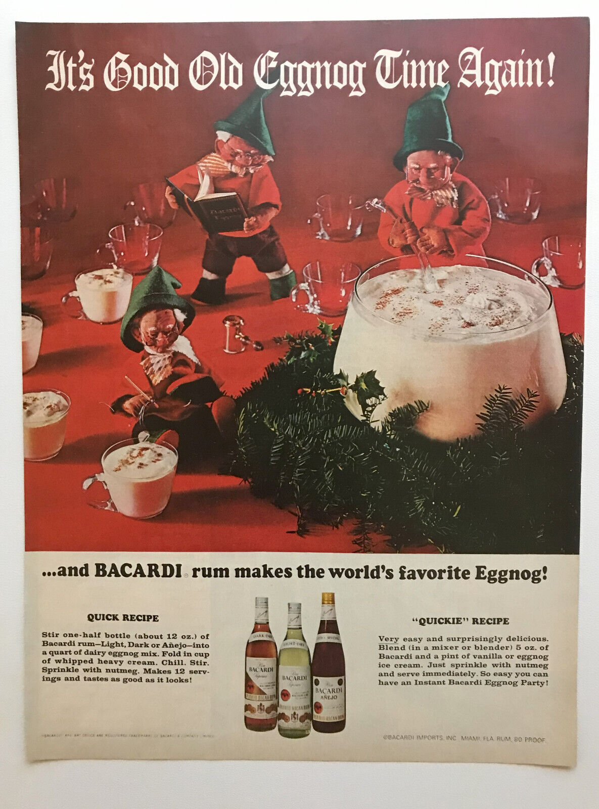 1967 Bacardi Rum With Eggnog Recipe Vintage Print Ad