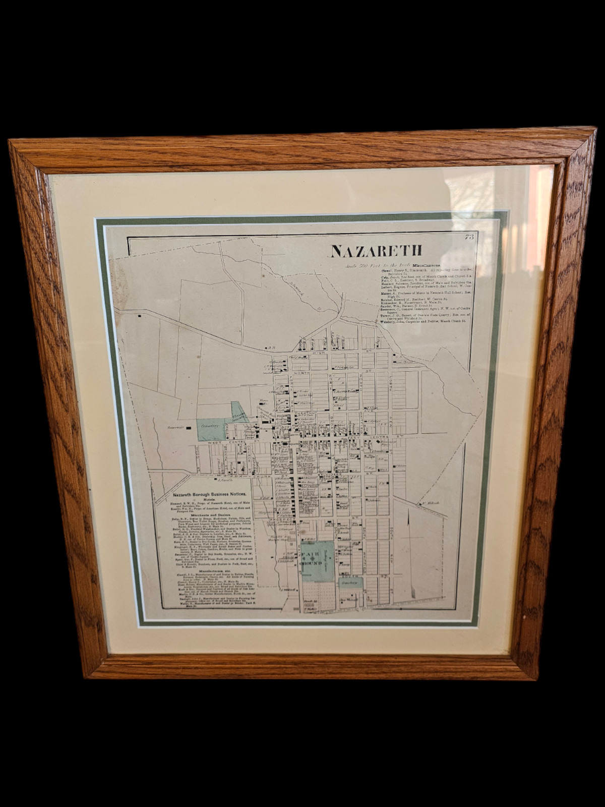1874 Map of Nazareth as found professionally framed. 19.5 x16.5