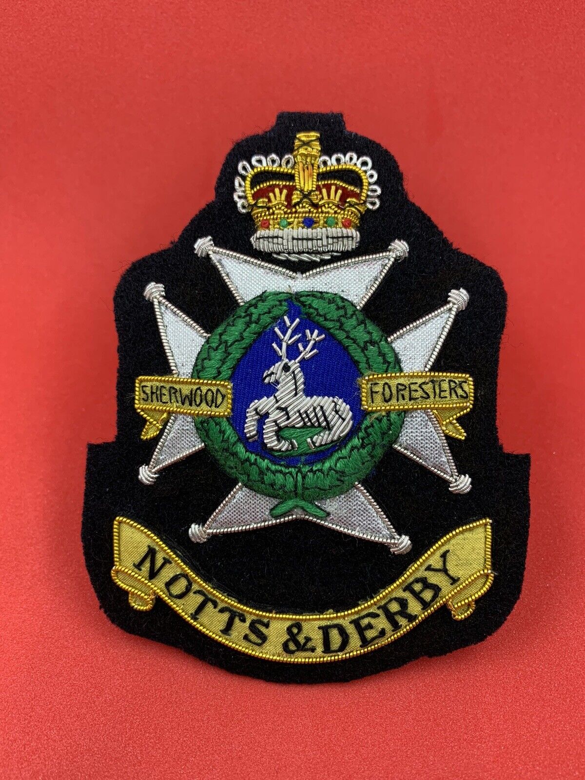 SHERWOOD FORESTERS (NOTTS AND DERBY) BLAZER BADGE BULLION AND WIRE BLAZER BADGE