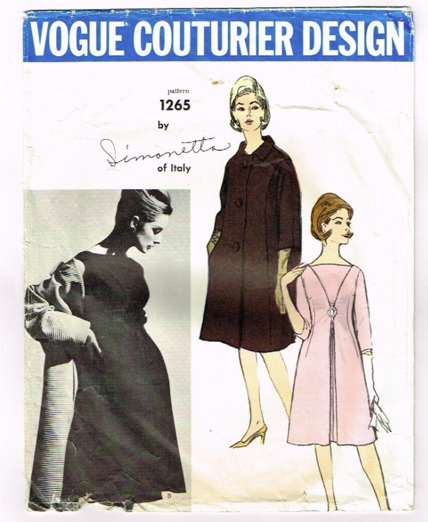 Vogue Couturier Pattern 1265 Simonetta Dress Coat Size 8 1960's Vintage