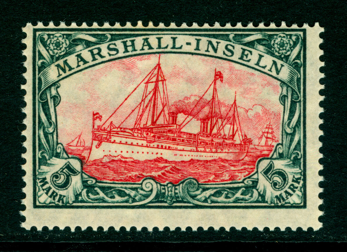 German Colonies -MARSHALL ISLANDS 1916 Kaiser\'s YACHT 5mk 27x17 holes Sc#27a MNH
