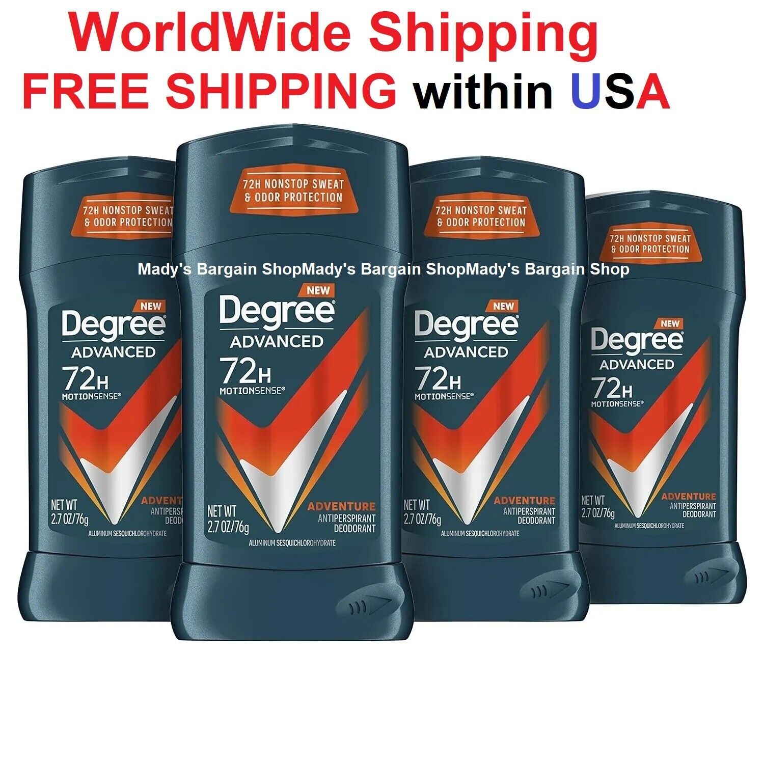 8 Stick Degree Advance Antiperspirant Deodorant Adventure 72-H Sweat/Odor Protec