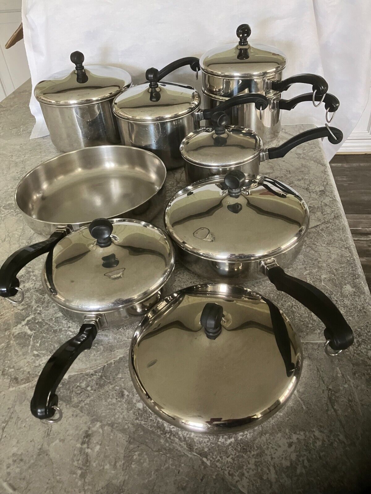 Vintage Farberware Aluminum Clad Stainless Cookware 15 Piece Pans Pot Lids