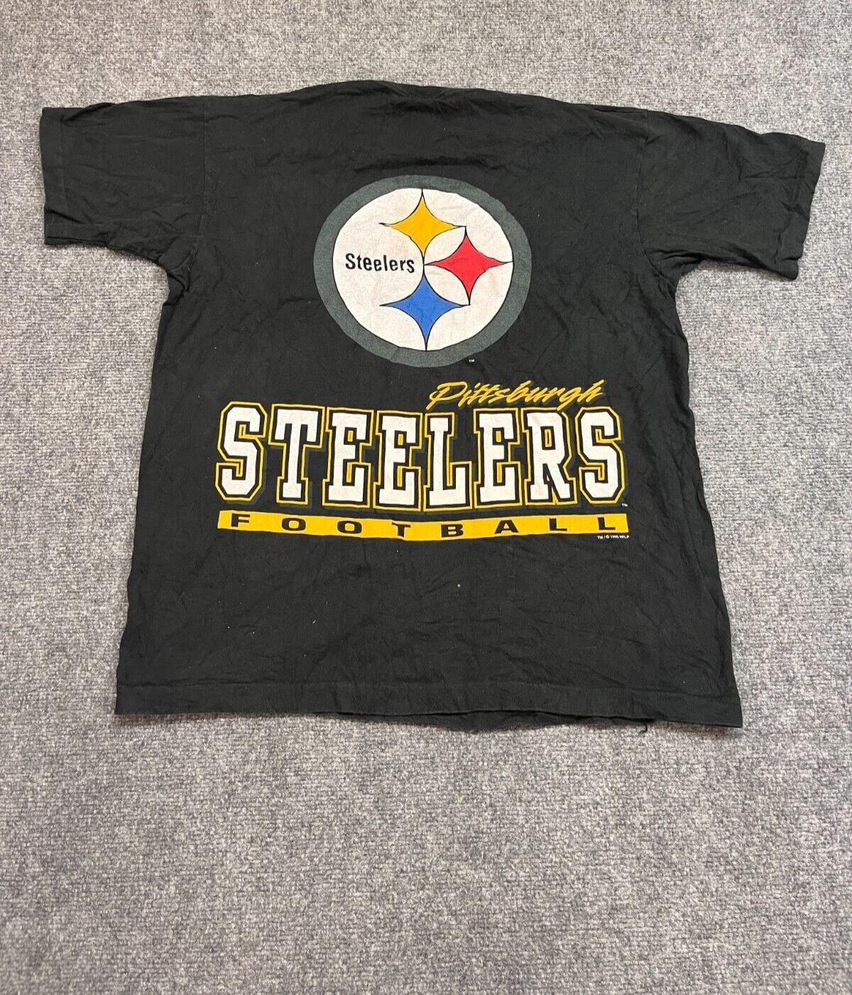 Vintage Salem Sportswear Pittsburgh Steelers T-Shirt Size L Black Single Stitch