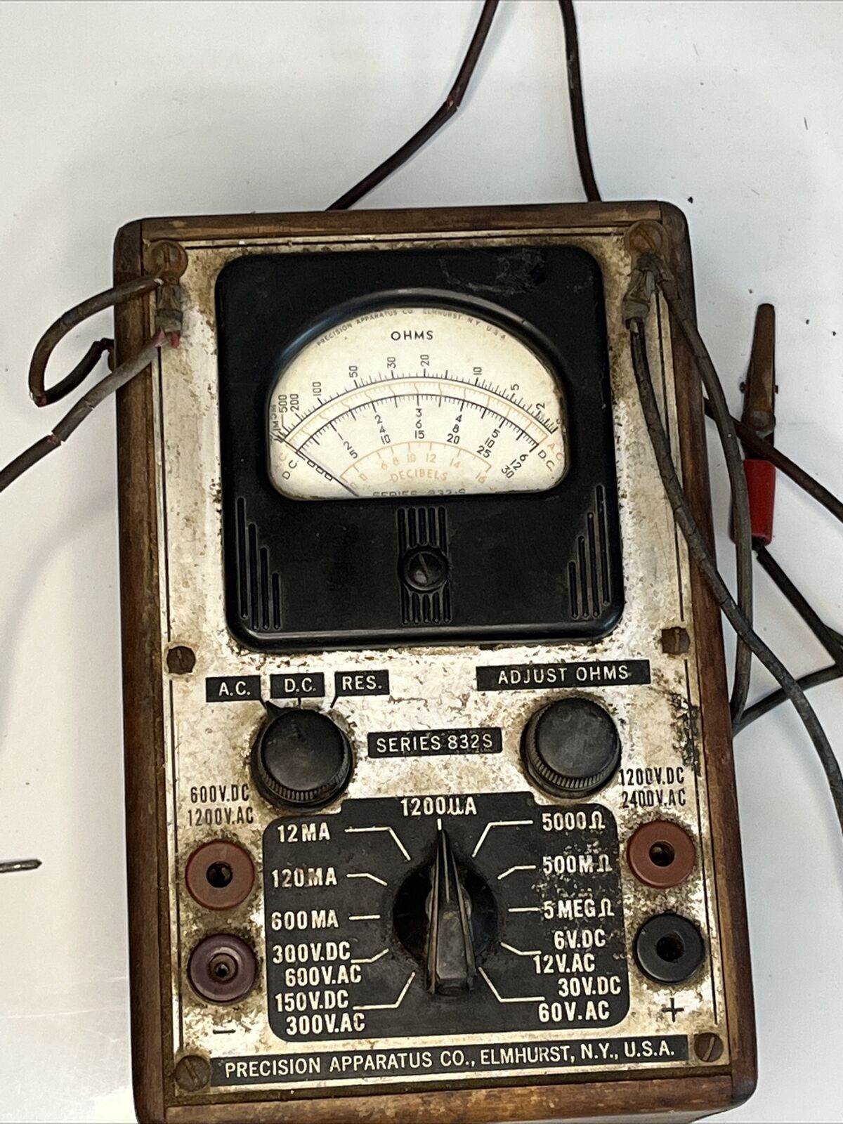 Precision Apparatus Series 832S Electrical Test Meter Wood Box Display Vintage