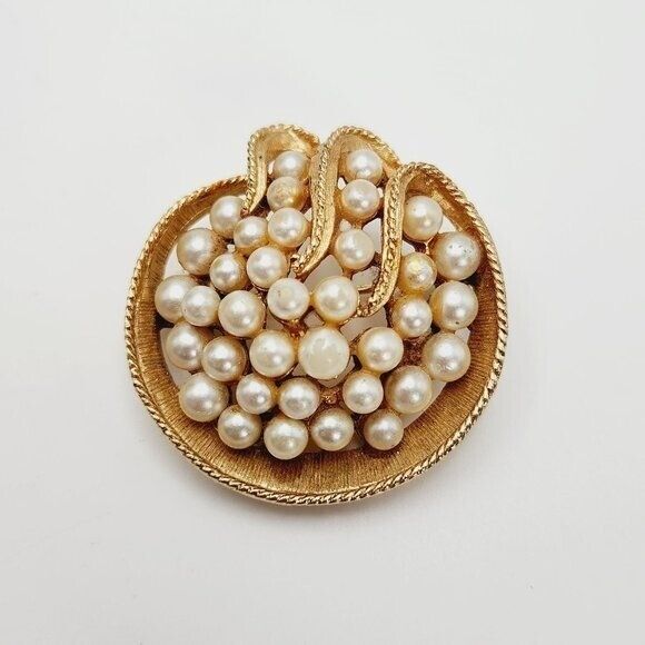 Vintage ART Arthur Pepper Faux Pearl Cluster Modernist Abstract Round Brooch