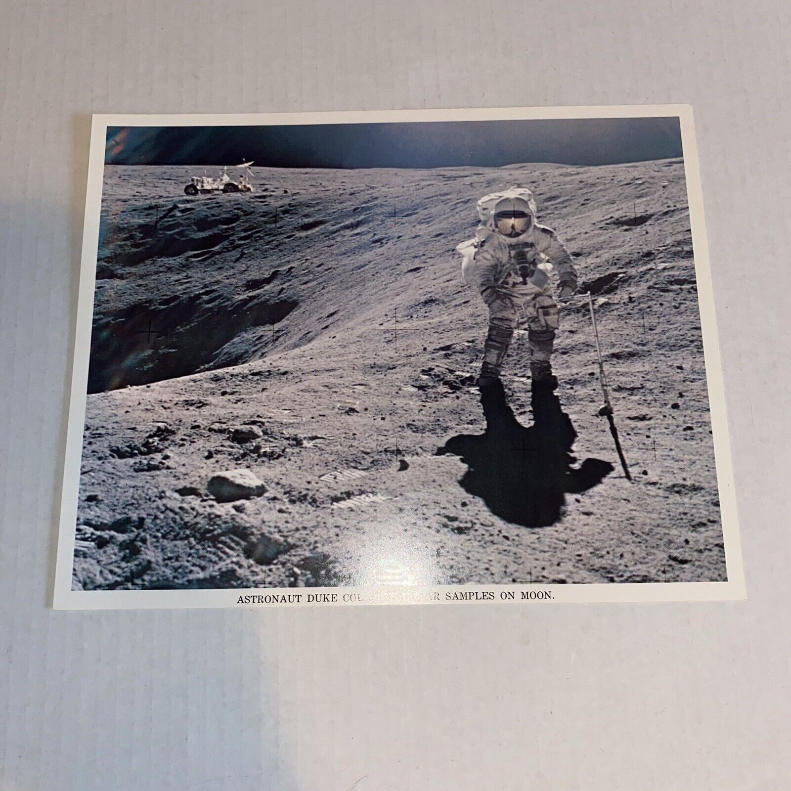 Apollo 16 Lunar Rover on the Moon Photo Astronaut Duke Collecting Lunar Samples