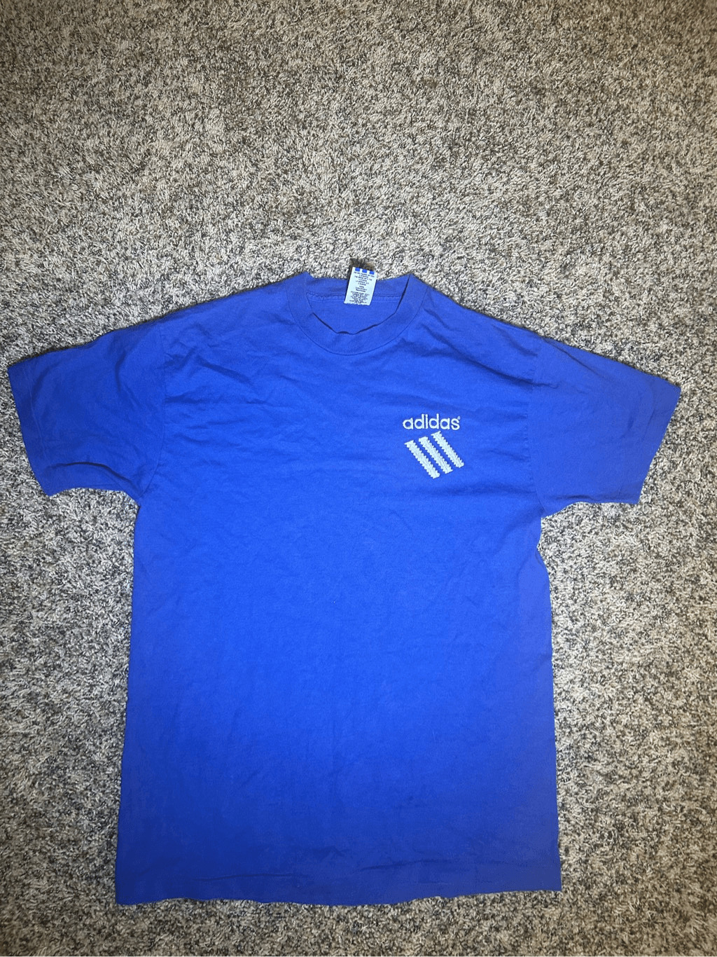 Vintage 1980s Single Stitch Blue Adidas Tshirt Chest Print