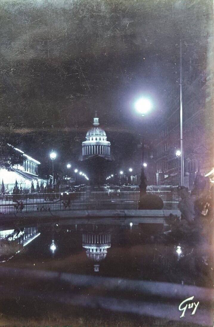 France photopostcard 1940,Real Gelatin Silver Postcard, Night photo of Paris