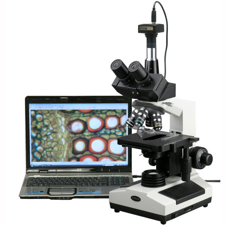 AmScope 40X-2000X Compound Trinocular Microscope 5MP USB Camera Video & Stills