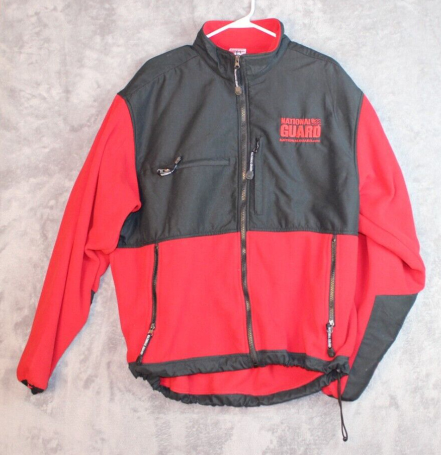 VTG  National Guard Jacket  Size XL Embroidered  Fleece Red Black